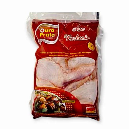 Asa de frango recheada com queijo e presunto